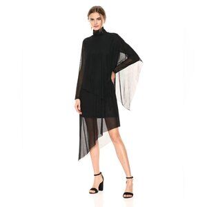 BCBGMAXAZRIA Women’s Black Sheer Sleeve Asymmetrical Layered lagenlook Dress  L
